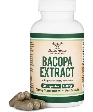 Bacopa Monnieri Capsules 20% Bacosides 450mg 90 Count (Non-GMO Gluten Free) Brahmi Extract (Memory Supplement for Brain Health Focus and Cognitive Function) by Double Wood - Buy Online on GoSupps.com