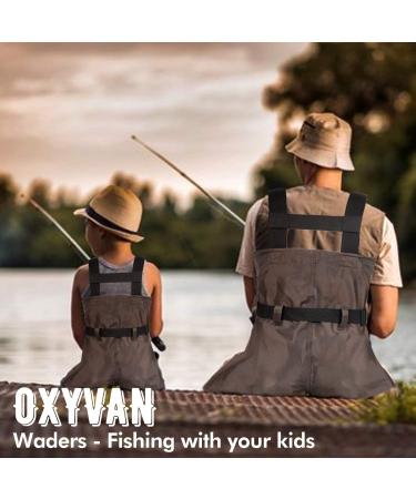 OXYVAN Kids Chest Waders - Waterproof Youth Fishing Waders with Boots Hanger - 8/9 Years Old - Brown - Buy Online on GoSupps.com