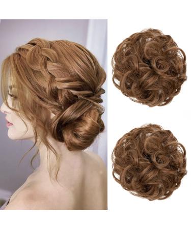 Jjstar 2 piece of hair part with rubber band dutt hair part lured hair tie with hair teat hairstyles hair extension messy bun hair parts for women girls horseplay medium chestnut brown