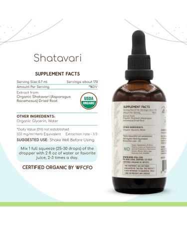 HerbEra Shatavari B120 USDA Organic Tincture | Alcohol-Free Extract, High-Potency Herbal Drops | Certified Organic Shatavari (Asparagus racemosus) Dried Root (4 oz) 4 Fl Oz (Pack of 1) - Buy Online on GoSupps.com