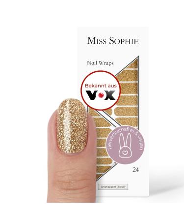 Original Miss Sophie Nail Foils Champagne Shower I 24 Ultra-thin nail polish strips with glitter in gold i for finger & toenails I sticks to natural and painted acrylic gel & shellac nails Champagne Shower 24
