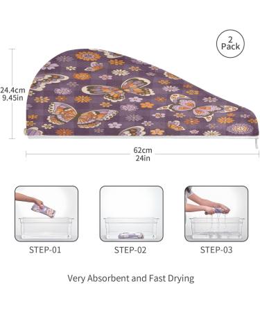 Flower Butterfly Dry Hair Cap Set | 2 Piece Quick Drying Towel & Button Headband | Super Absorbent & Soft - Buy Online on GoSupps.com