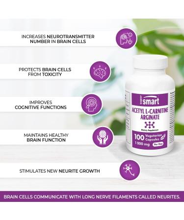 Supersmart Acetyl L Carnitine Arginate 1000mg - Brain Supplement - 120 Vegetarian Capsules - Buy Online on GoSupps.com