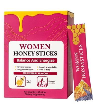 CURAIY Shilajit Honey Sticks for Women Strawberry Honeysticks Natural Energy & Vitality Booster with Shatavari & Saffron for Hormonal Balance Focus & Stamina | 30 Sticks (1Pc)