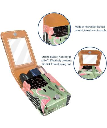 Travel Lipstick Organizer Case Portable Makeup Bag with Mirror | Flamingo Cacti Design - Buy Online on GoSupps.com