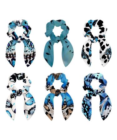 6 Pieces Bow Hair Scrunchies Rabbit Bunny Ear Scrunchies Birds Blue Sky Bow Bowknot Scrunchies Bobbles Elastic Hair Ties Ropes Ponytail Holder Accessories for Women Girls Color 2
