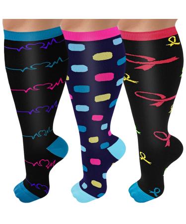 Diu Life 3 Pairs Plus Size Compression Socks for women & men Wide Calf Extra Large Knee High Stockings for nurse sports fitness. 4XL 3er-multi1