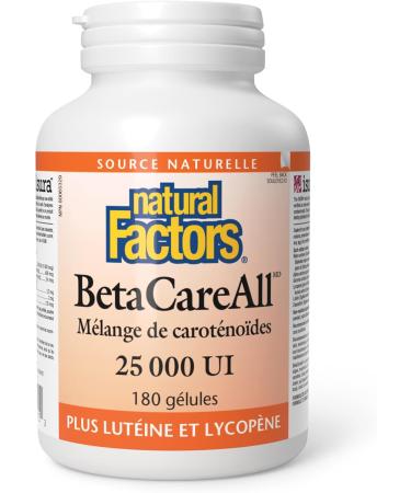 Natural Factors BetaCareAll Complex 25000IU 180 Softgels with Beta Carotene Alpha Carotene Lycopene Lutein Zeaxanthin Helps support vision health healthy skin bones teeth and immune function - Buy Online on GoSupps.com