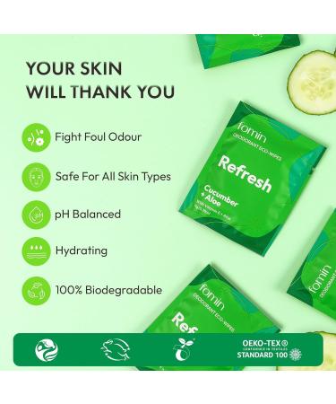 FOMIN Travel Deodorant Wipes - 15 Count - Refreshing Cucumber and Aloe - pH Balanced Hypoallergenic Mini Deodorant Wipes For Women and Men - Plastic-Free Individually Wrapped Underarm & Body Wipes Refresh - Cucumber Aloe 15 Count (Pack of 1) - Buy Online on GoSupps.com