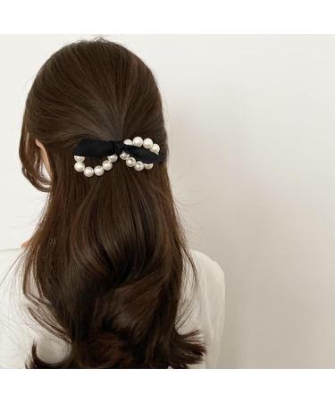 Dervivea French Pearl Bow Hair Rope Ties Pearl Ponytail Holder Hair Tie Black Bow Hair Scrunchies Elastic Bow Pearl Hair Rope Band Ribbon Bow Hair Rubber Band Decorative Hair Accessories(Ribbon Bow) - Buy Online on GoSupps.com