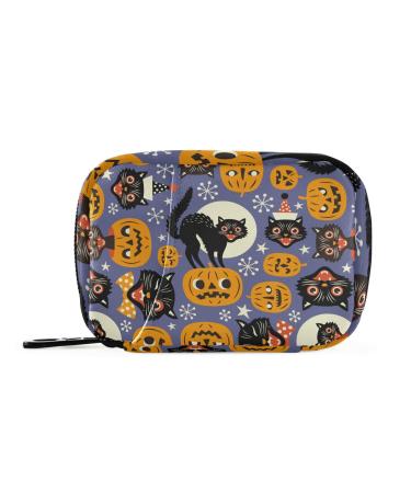 ALAZA Halloween Spooky Cats Pumpkins Pill Box 7 Day Pill Case Travel Pill Organizer Bag with Zipper Portable Weekly Case Compact Size Vitamin Supplement Holder for Travel Family Business Camping