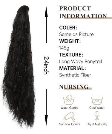 Ponytail Extensions Extensions Ponytail Hairpiece for Women Heat Resistant 24inch Synthetic Ponytail Long Wavy Black Claw Clip Ponytail Braid In Hair for Women(NMW1047-13) - Buy Online on GoSupps.com