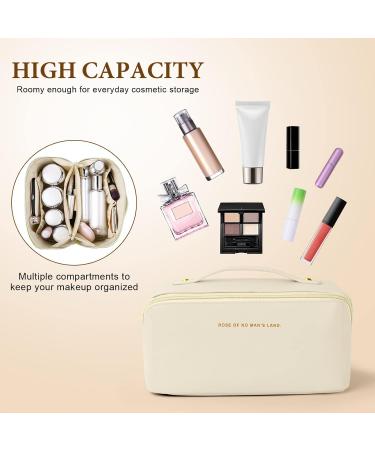 Aucuu Premium PU Large Capacity Cosmetic Travel Bag | Multifunctional Waterproof Organizer | Portable Zipper Bag | Easy to Carry - Gift for Women - Beige - Buy Online on GoSupps.com