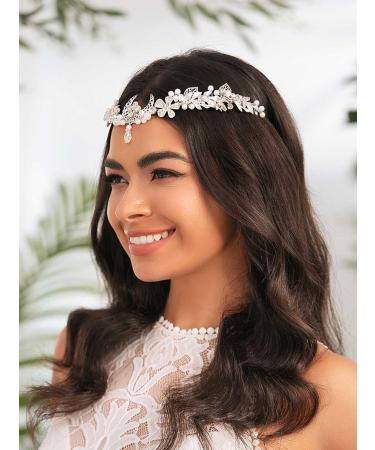 IYOU Moon Bridal Wedding Crown Silver Pearl Flower Headpiece Tiara Flower Bride Bridemaid Hair Accessories for Women - Buy Online on GoSupps.com