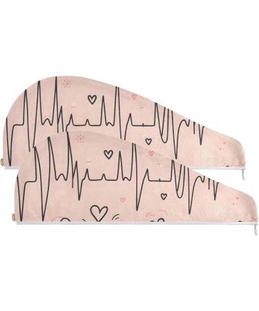 Super Absorbent Heart Rate Pink Hair Towel 2 Pack | Quick Dry Hair Turbans for Women & Girls - Buy Online on GoSupps.com