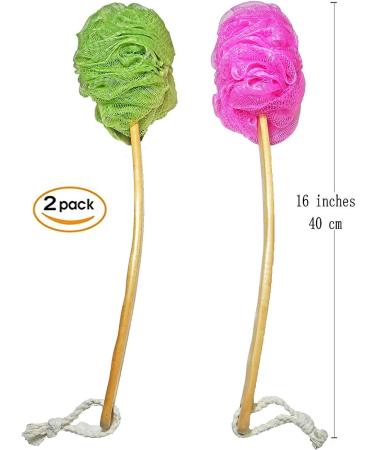 Shower Loofah Body & Back Scrubber - Exfoliating Bath Brush with Long Wooden Handle - 2-Pack for Men & Women - Buy Online on GoSupps.com