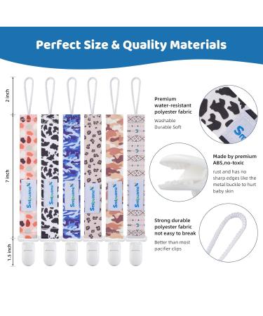 Smlpuame Baby Pacifier Chain - 6 BPA-Free Fabric Clips for Girls | Boho Camouflage & Leopard Designs | Fits Most Pacifiers & Teething Toys - Buy Online on GoSupps.com