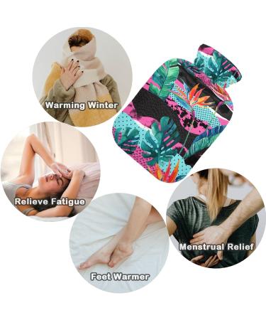 NAANLE 2L Hot Water Bottle with Watercolor Flowers & Palm Leaves - Transparent Heat Therapy Pain Relief for Bed Hands & Feet - Buy Online on GoSupps.com