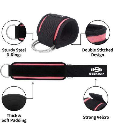 Seektop Padded Ankle Strap for Cable Machine - Pink Pair for Glutes Workout & Lower Body Exercises - Adjustable Ankle Cuffs for Women & Men - Buy Online on GoSupps.com