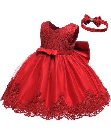 LZH Baby Girls Lace Dress | Bowknot Flower Wedding Pageant Baptism Tutu Gown | Red, 0-3 Months - Buy Online on GoSupps.com