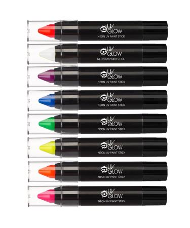 Neon Face Paint Stick by UV Glow - Genuine and original UV Glow product - glows brightly under UV Light! (Set of 8) 8 Count (Pack of 1) - Buy Online on GoSupps.com