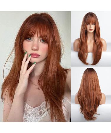 Auburn Red Wigs for Women Honey Red Wigs with Bangs BLONDE UNICORN for Women Long Natural Hair Wigs Middle Part Synthetic Wig Cosplay Wigs…