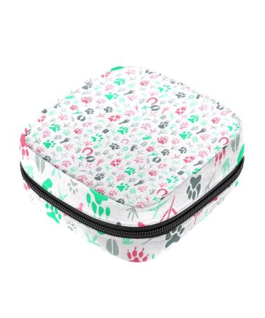 HomeDecorZone Portable Period Kit Bag Feminine Product Pouch for Girls for Pads Bag and Tampons with Zipper Bird and animal paw prints Multicoloured 17