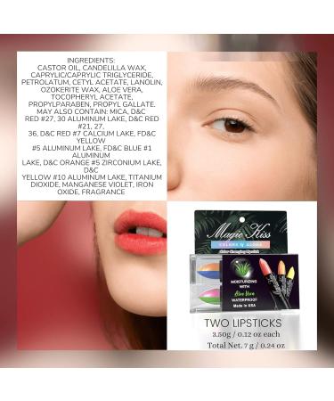 Magic Kiss Color Changing Matte Lipstick Set | Long Lasting & Nutritious with Aloe Vera | pH Lip Balm | Beauty Cosmetics Makeup | MADE IN USA | (2 Pack - Split A Green/Pink & Blue/Orange) - Buy Online on GoSupps.com