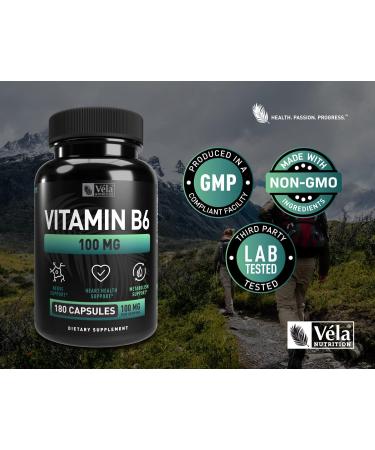 Vitamin B6 100mg Capsules | Pyridoxine HCL for Energy & Heart Health | 180 Capsules - Buy Online on GoSupps.com