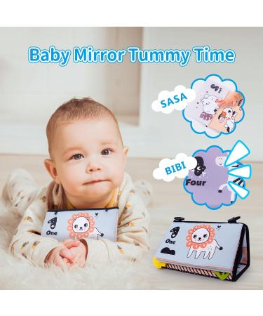 Joyfia Baby Spiegel: Foldable Mirror Toy & Crackling Book Gift for Newborns | Black & White High Contrast | Best Teething Rings for 0-12 Months - Buy Online on GoSupps.com