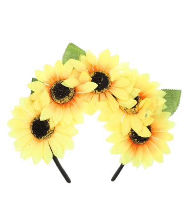 Minkissy Sunflower Headband Flower Headband Mexican Day Of The Dead Floral Crown Festival Headpiece For Women Girls Yellow