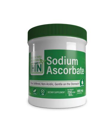 Health Thru Nutrition Sodium Ascorbate Vitamin-C Powder | Pure Buffered Non-Acidic | Antioxidative Protection & Immune Function Support | Non-GMO Gluten & Soy Free 250g (8.8oz)