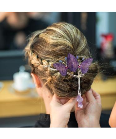 Lesunbak Butterflies Tassel Grab Clip - Elegant Hairpin & Clip For Women Rhinestone Tassel Hair Chain Chic Hair Accessories Nonslip Grip Embellished With Rhinestones For Daily Use Purple - Buy Online on GoSupps.com