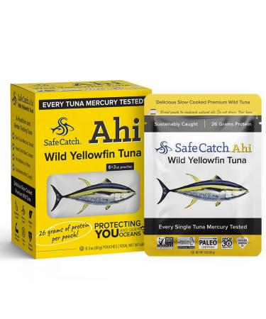 Safe Catch Ahi Wild Yellowfin Tuna Fish Pouch, Lowest Mercury, Every Fish is Tested, Gluten-Free, Paleo, Keto, Whole30 Approved, High-Protein Food, 3oz Pouches, 8 Count Pack
