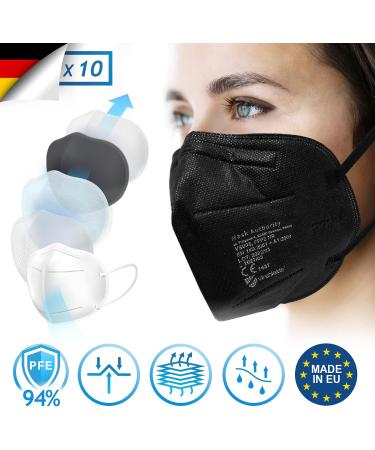 Virshields FFP2 Mundsprung Mask - 5-Layer Breathing Protection PFE 94% VFE 99.99% EN 149:2001 Certified Made in EU Available in Black - Pack of 10 - Buy Online on GoSupps.com
