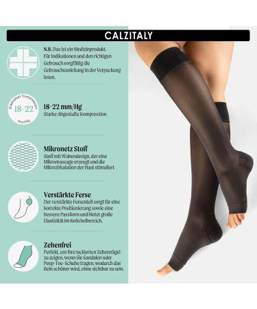Calzitaly Open Toe Compression Stockings - Strong Gradual Support 18-22 mm/Hg | 140 Den | Made in Italy | Footless Stockings (Black L/XL 2 Pieces) - Buy Online on GoSupps.com