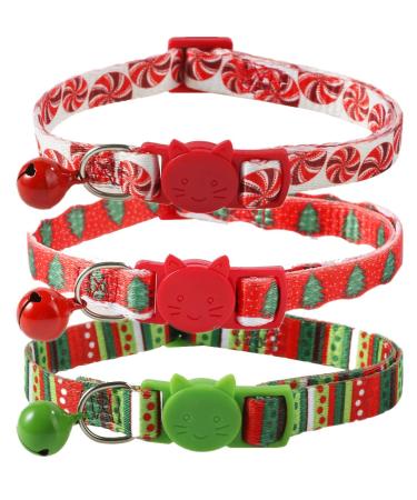 BoomBone Breakaway Cat Collar with Bell for Christmas,Puppy Holiday Collars Red+Green+Red