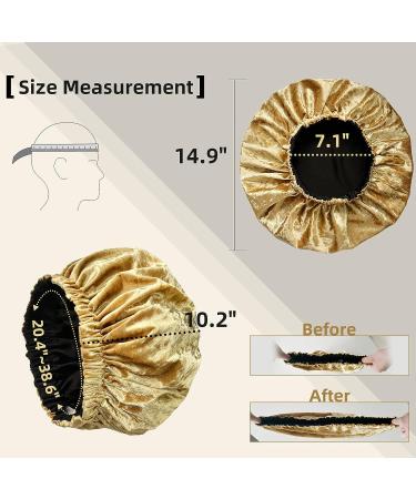 UNCN Large Golden Velvet Bonnet for Curly Hair | Satin Bonnet for Long Braids | Elastic Band Hair Bonnet for Women - Yellow - Buy Online on GoSupps.com