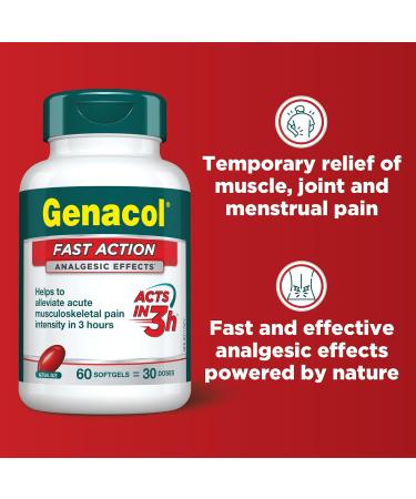 Genacol Fast Action | Fast Relief of Back Pain and Muscle Pain | Turmeric Curcumin Black Sesame Seed Oil and Boswellia | Plant-Based Softgels (60 Softgels) 1 count (Pack of 60) - Buy Online on GoSupps.com