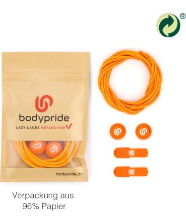 BodyPride Premium Lazy Laces - Elastic Quick Closure & Reflectors | 12 Colors 120 cm Neon Orange | Perfect for Sports Marathon Triathlon Kids & Seniors - No Tying Required - Buy Online on GoSupps.com
