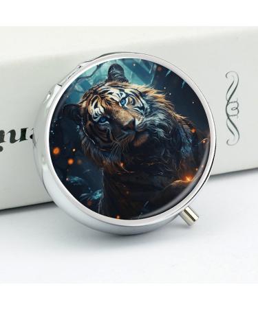Round Tiger Print Pill Box - 3 Compartment Medicine Organizer - Portable Decorative Metal Pill Case - Style 4 - Buy Online on GoSupps.com