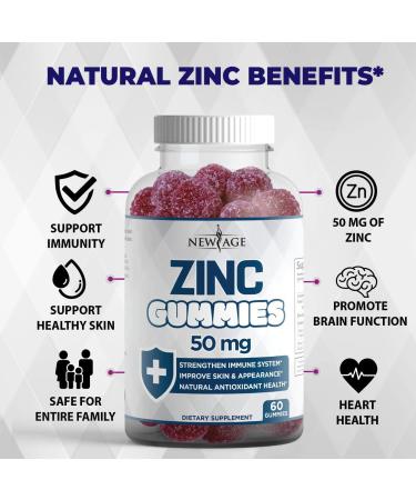 Zinc Gummies 50mg High Potency Immune Booster Supplement - 2 Pack, 120 Count - Natural Antioxidant, Non-GMO - New Age - Buy Online on GoSupps.com