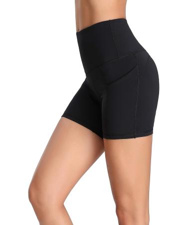 Oalka Women's High Waist Yoga Shorts with Side Pockets - Black - Size Medium - Buy Online on GoSupps.com