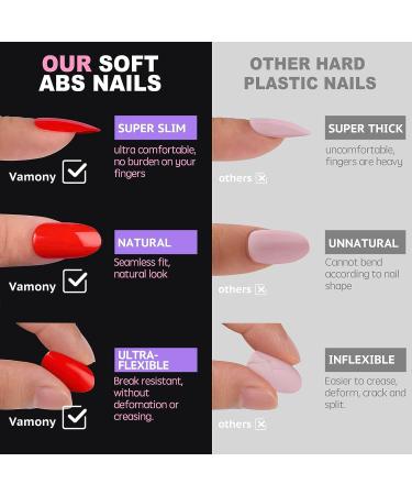 Vamony Press On Nails - 48Pcs Glossy Short Pink Solid Almond Fake Nails Kit for Women & Girls | Press-On Manicure Set with Prep Pad & Mini File - Perfect Christmas Gift - Buy Online on GoSupps.com