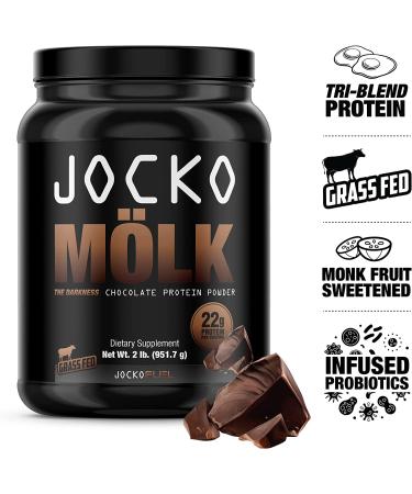 Jocko M lk Chocolate Protein Powder - Keto Friendly with Probiotics, Grass Fed Whey, Digestive Enzymes, Amino Acids - Sugar Free Monk Fruit Blend - 31 Servings - Supports Muscle Recovery and Growth - Buy Online on GoSupps.com