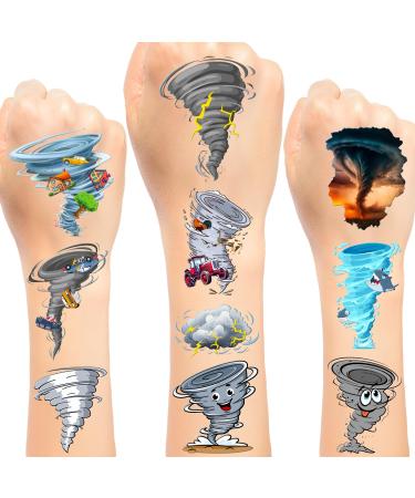 24 Sheets 144 PCS Tornado Temporary Tattoos Stickers Tornado Party Favors Tornado Birthday Party Decorations Supplies Gifts for Kids Teens Adults Boys Girls Classroom Rewards
