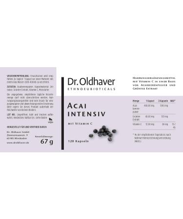 Dr. Oldhaver Acai Intensive - Highly Concentrated Acai Berry Capsules (120) with Green Tea Extract & Vitamin C | Gluten & Lactose Free for Energy Metabolism - Buy Online on GoSupps.com