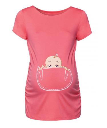 HAPPY MAMA. Women's Maternity Baby in Pocket Print T-Shirt Top Tee Shirt. 501p 18-20 Coral