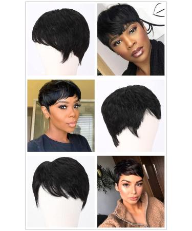 WIGNEE Short Human Hair Pixie Cut Wig with Bangs for Black Women - Short Layered 1B Wig - Buy Online on GoSupps.com