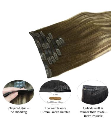 Doores Seamless Clip In Extensions - Real Hair Walnut Brown to Ash Brown & Bleach Blonde 40cm/16in 7 Pieces 110g Remy Human Hair - Buy Online on GoSupps.com
